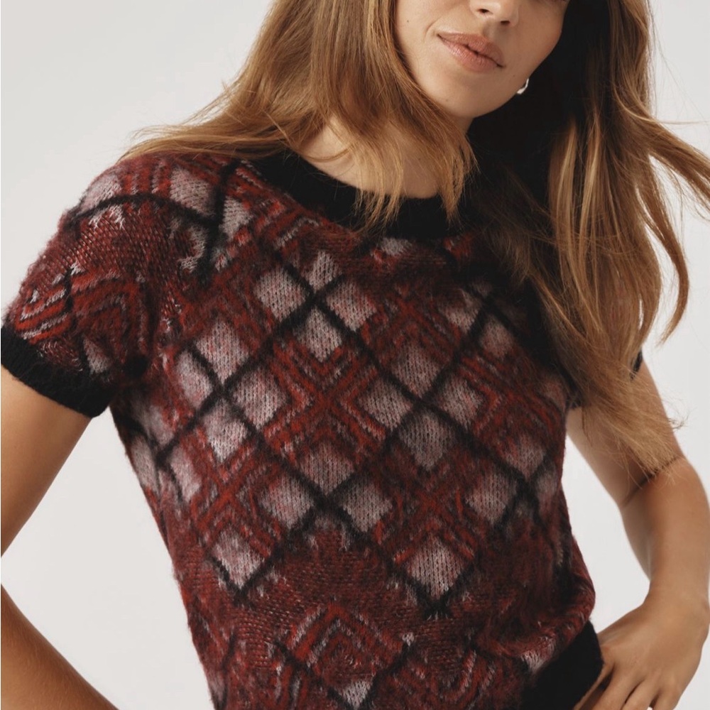 Pilcro Short Sleeve Lattice Sweater